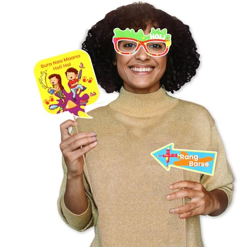 Image of Rozi Decoration Happy Holi Photo Booth Props for Rang Barse Party Decoration Items | Holi Decoration Items for Home |Rang Barse Props for Happy Holi Decoration Pack of 31 Pcs