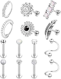 Kakonia 14Pcs 16G Cartilage Earrings for Women Surgical Steel Tragus Helix Conch Daith Rook Labret Piercing Jewellery