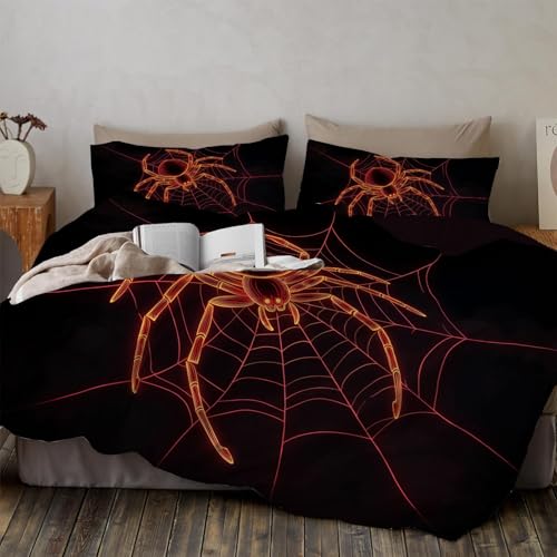 Housse de couette araignée orange néon imprimé Halloween en microfibre douce - 5