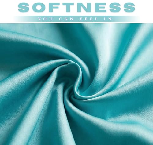 Image of VAS COLLECTIONS Satin Bedsheet King Size (108 x 108 Inches) | 300 TC Ultra Soft Silky Smooth Satin Bed Sheet with 2 Pillow Covers | Luxury Satin Bedsheets for Double Bed (Aqua Blue)
