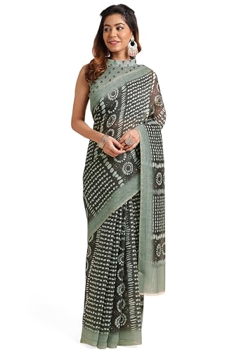 Image of MIRCHI FASHION Women Saree Ajrakh Digital Printed Cotton Blend | Lightweight Professional Office Sari with Blouse Fabric