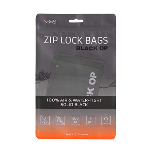 Noaks Bags Black OP M Lot de 5 Housses de Protection à Fermeture Éclair 100% étanches et sans Odeur Noir Opaque