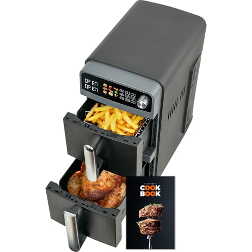 10L Double Stack XL airfryer Heißluftfritteuse | 2400W heißluftfritteuse 2 kammern | Gleichmäßiges Garen & Wende-Erinnerung | Sync/Match,9 Programme, Energie sparen, Spülmaschinenfest