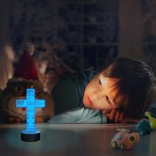 Image of FULLOSUN Jesus Cross 3D Night Light, Christ Optical Illusion Lights 16 Colors Change with Remote Control, The Lord Desk Lamps Room Home Decor Xmas Birthday Easter Gifts