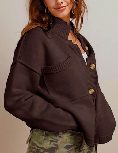Image of hathne Cardigan Sweaters for Women Trendy Oversized Open Front Button Short Cardigan Jackets Fall Winter