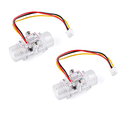 JESSINIE 2Pcs YF-S201C DC3.5-24V G1/2' Transparent Flow Sensor Turbine Flowmeter Water Flow Sensor Transparent...