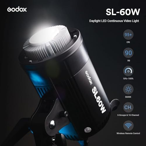 Image of Godox SL-60W SL60W Daylight Led Video Light, 5600K Bright Studio Led Light, CRI95+Qa>90,Wirelessly Adjust Brightness,Bowens Mount LED Continuous Light for Video Recording Wedding Outdoor Photography