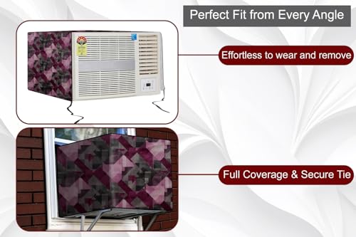 Image of The Furnishing Tree Window AC Cover for 2 Ton Capacity PVC Waterproof and Dustproof Chekered Pattern Maroon
