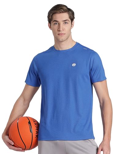 Image of Pump'd Men's Solid Textured Activewear Regular Fit Sports | Activewear | Running | Gym | Plain T-Shirt | Round Neck
