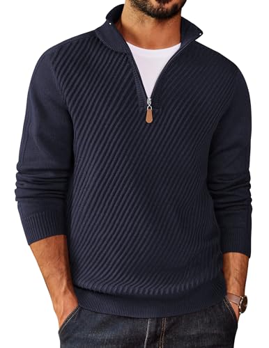COOFANDY Mens Quarter Zip Sweater Casual Slim Fit Pullovers Sweaters Knit Twill Texture Pullover