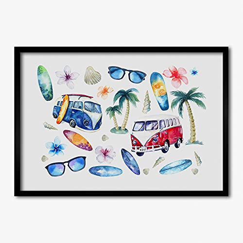 Cadre MDF 70x50 cm Tulup avec affiche de surf pour decoration murale moderne