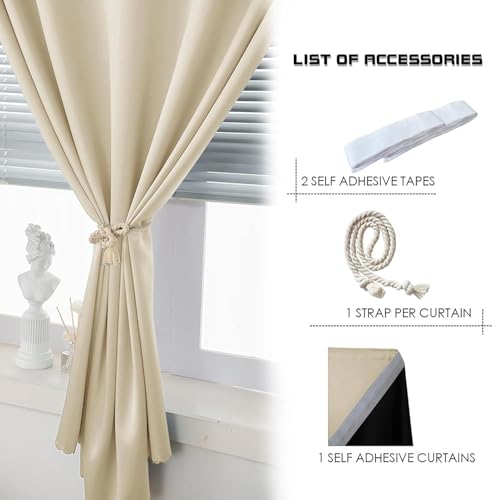 AJAZZ 100% Blackout Self Adhesive Curtains Small Window Short Temporary Black Out Curtains Easy to Install Used for Bedroom Kitchen Window Cover (Beige, 35" W x 63" L 1 Panel) by AJAZZ - Used condition - Image 5