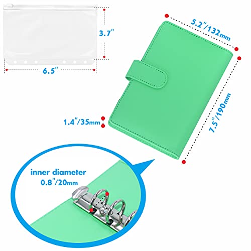 Pu Leather Budget Binder Notebook Planner With 40 Pages Loose-Leaf Filler Paper, Stainless Ring Binder, 6 Zipper Bags, 10 Category Stickers, 2 Pen Loops, Magnetic Buckle (Light Green, 7.5” X 5.2”) #TOP3