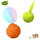 Iriisy 2 Piezas Pelota Interactiva para Gatos, Juguete Interactivo Gato con Catnip y Plumas, E-TPU Pelotas Saltarines, 3 Sonidos de Pájaros o Insectos, Activados por Contacto (Verde + Naranja)