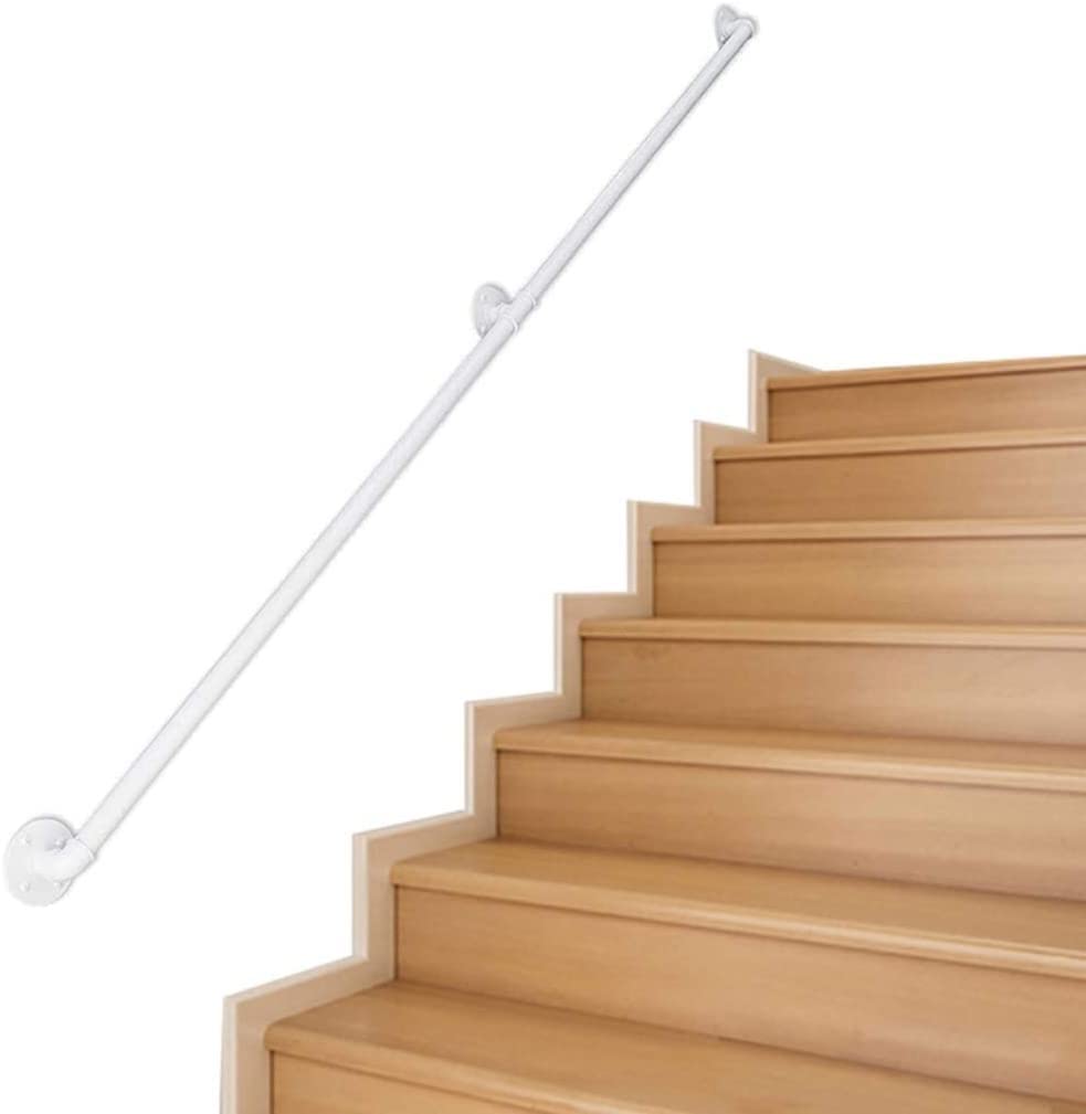 Handrail for Indoor Outdoor Staircase White Metal Stair Handrail Safety Wrought Iron Staircase Railing Wall Mount Kit, for Villa Loft Hospital Banister(250cm)