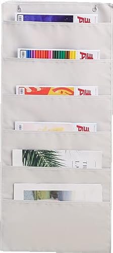 書類収納 壁掛けポケット 布製 ドアハンガーポケット 吊り下げ 大容量 小物入れ 収納袋 本 漫画 雑誌 資料 封筒 絵本 整理整頓 ホーム 日常雑貨入れ (6層,ホワイト)