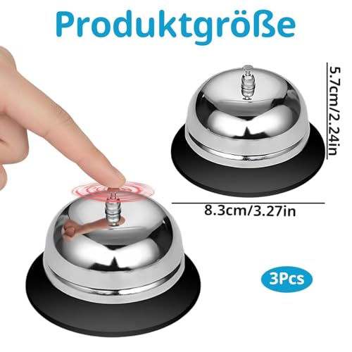 3 Stück Tischglocke Tischklingel Rezeptionsklingel, Nicht rutschender Unterseite, Edelstahl Tischglocke, Küche Hotel Zähler Rezeption, Praktische Tischklingel Für Rezeption Restaurant Büro