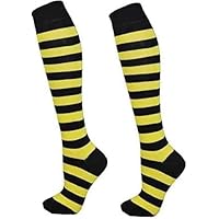 COSHAL® 1 Women's Long Striped Socks Ladies Stripe over the Knee Socks Girls Womens Over The Knee Stockings Leg Warmer Socks Xmas Party Socks Black & Yellow OTK