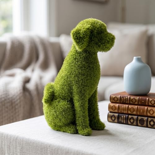 Statue de jardin chien floqué vert : topiaire chiot assis pour cour