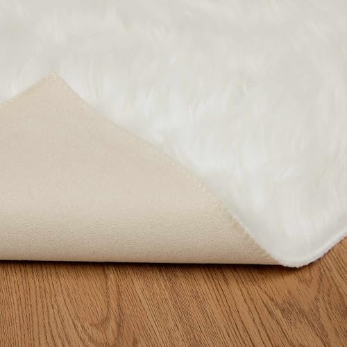 Tapis en fausse peau de mouton blanc moelleux tapis de salon polyester 120x120