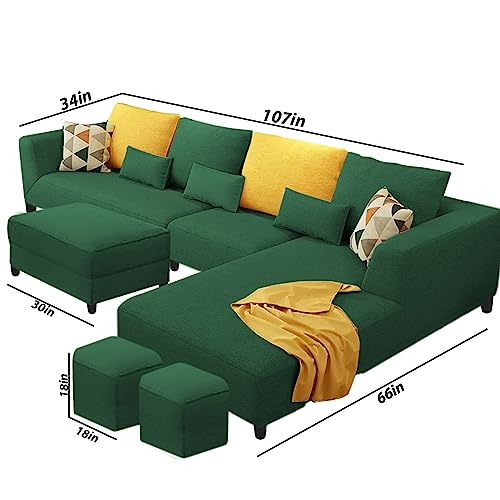 Image of Galib RHS 8 Seater L Shape Sofa Set for Living Room (Green Fabric)