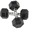 Signature Fitness Rubber Encased Hex Dumbbell, 15LB Pair, Black