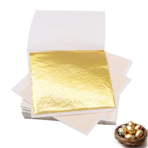 YIPFEN 100 Hojas de Pan de Oro Imitación, Láminas de Oro Metálico para Manualidades, Proyectos DIY y Pintura Acrílica (8 x 8 cm) (Oro)