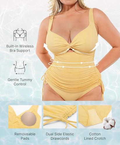 Image of SHAPELLX Tummy Control One Piece Swimsuit with Mesh Wrap Skirt Swim Dress