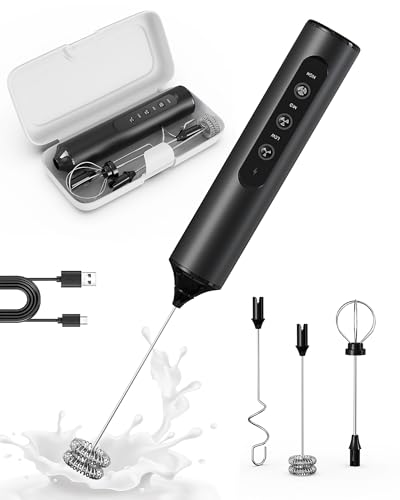 Image of 3-Speed Rechargeable Milk Frother with Storage Box, Dual Coil Whisk Coffee Frother Handheld - Portable Hand Frother Wand for Coffee Matcha Cappuccino & Hot Chocolate, Kitchen Gift Set