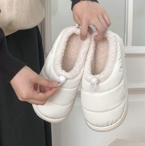 Epsion Fuzzy Slippers for Women Men Warm House Shoes Memory Foam Drawstring Loafer Slipper4