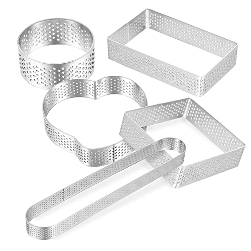 OFFSCH 5 Pcs Stainless Steel Tart Rings Perforated Cake Molds for Easy Release for Baking Pies Cakes and Mousses Versatile Kitchen Tools for Family Desserts