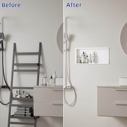 No Tile Needed Shower Niche - 12"x24" White 304 Stainless Steel Recessed Shelf,Over Mount Installation for Bathroom & Shower Wall,Waterproof - Image 6