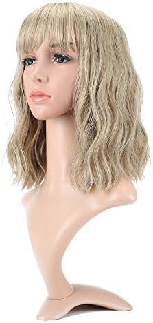 VCKOVCKO Pastel Wavy Wig With Air Bangs Women's Short Bob Purple Pink Wig Curly Wavy Shoulder Length Synthetic Cosplay Colorful Wigs for Girls (12",Purple Pink)