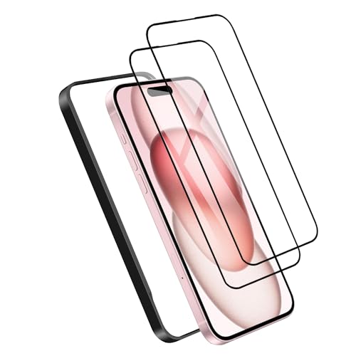 【2枚入り】 iPhone 15 / iPhone 16 強化ガラスフィルム 6.1インチ 全面保護 高透過率 液晶保護フィルム 気泡防止 指紋付着防止 ガイド枠付き 貼り付けは簡単（ アイフォン15 / アイフォン16 用）