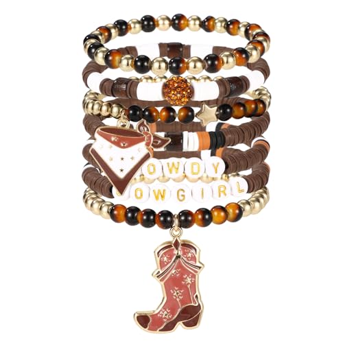 7pcs Cowgirl Beaded Bracelets, Premium Stackable Western Cowgirl Beaded Bracelets with Boot and Headpiece Stylish Jewelry Accessories for Women
