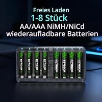 BEVIGOR Ladegeräte für Haushaltsbatterien AA AAA NI-MH-Akku, AA AAA wiederaufladbare Batterien 8-fach-Ladegerät Transparent – Ansicht 7