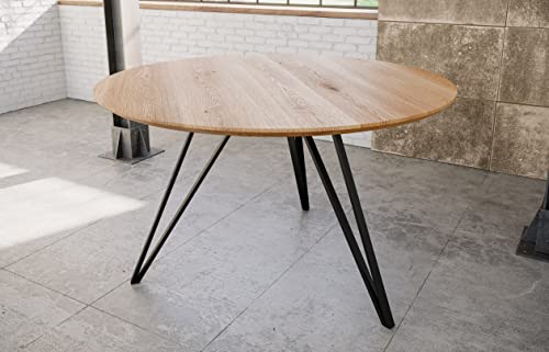 SAM Runder Esstisch 110 cm Dream, Eichenholz geölt, Esszimmertisch mit Schweizer Kante, Hairpin-Gestell Eisen schwarz, massiver Holztisch, Tischplatte 26mm