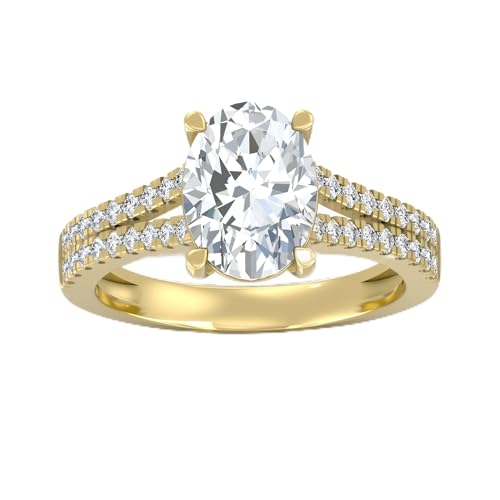 1 1/4 Carat - 3 1/3 Carat Oval and Round Shape Lab Grown Diamond Solitaire Engagement Ring | 10K, 14K Solid Yellow or White Gold Wedding Engagement Ring | D-F Color and VS Clarity