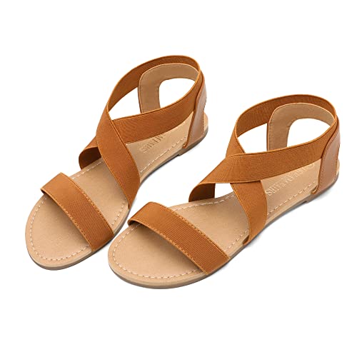 Image of DREAM PAIRS Women's Elastic Ankle Strap Flat Sandals Summer Dressy Shoes Cute Strappy Gladiator Sandals