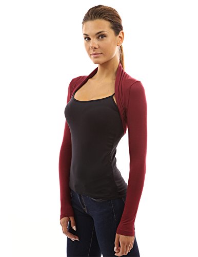 PattyBoutik Women Long Sleeve Bolero Shrug (Burgundy Small) - Thumbnail 3