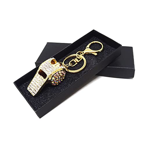 Honbay 1Pcs Rhinestone Whistle Keychain Mini Shining Whistle Keyring Bling Car Charm Decoration In A Box For Bag Purse Wallet Handbags Backpack #TOP2