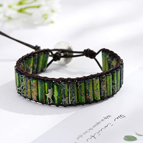 Image of Plumiss Women Boho Handmade Natural Stone Crystal Leather Bead Wrap Bracelets Collection