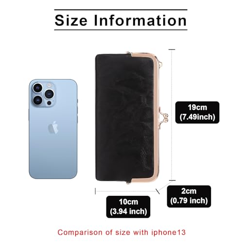 Image of Vintage Wallets for Women Large Bifold Kiss Lock Wallet for Women Leather Zip Clutch Coin Purse