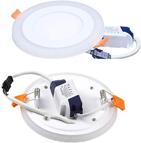 Image of OLIPS 6W (3+3) LED Ceiling Panel Down Light | Dual Color Change by On /Off Switch | Fan Box POP Decorative LED | White Center & Color Ring Design (Pink, 2)