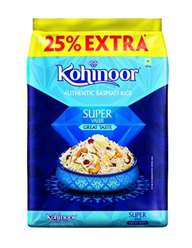 Kohinoor Super Value Basmati Rice, 1 Kg + 25% Extra | Authentic Long-Grain Basmati Rice (Up to 20 mm) | Aromatic, Flavorful I Ideal for Pulao & Plain Rice