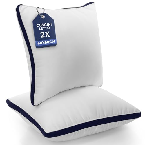 Utopia Bedding Cuscini Letto (Set di 2), 60 x 60 cm Guanciali Letto Coppia - Tessuto spazzolato con Fibra di Poliestere 3D - Morbida e Traspirante Cuscini (Blu Marino)