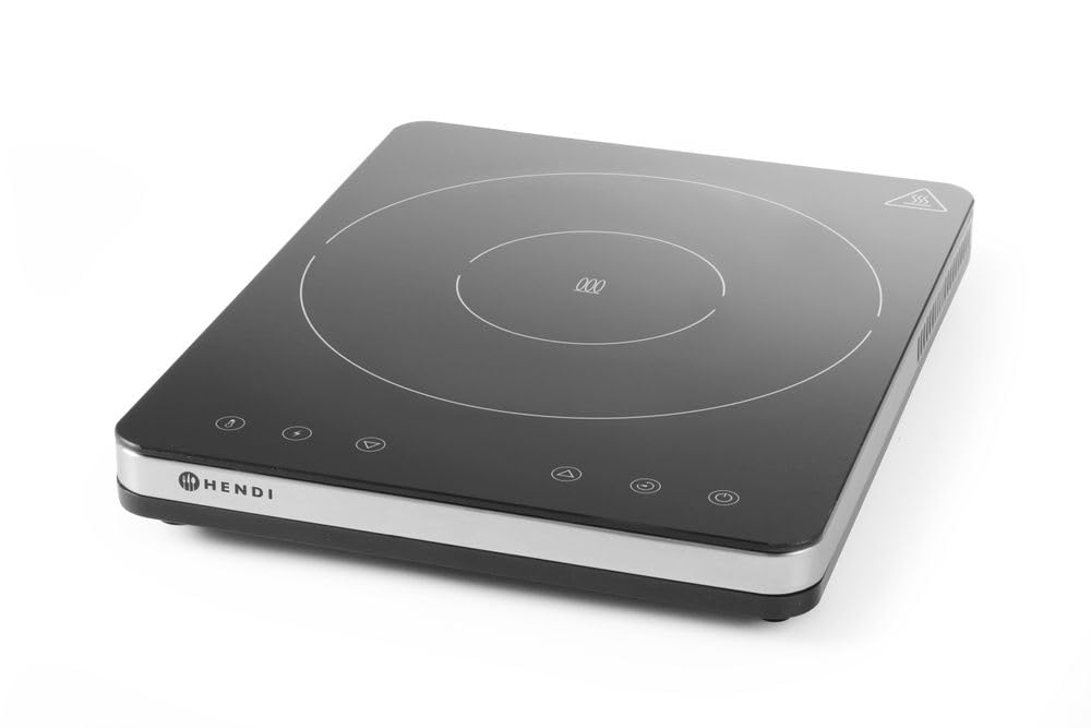 HENDI Placa de inducción de sobremesa modelo 2000, control táctil, 35-240°C, 230V, 2000W, 295x400x(H)42mm, acero inoxidable y vidrio cerámico, negro