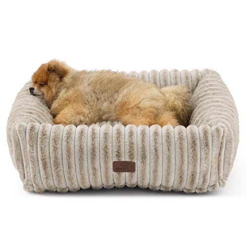 Image of Bedsure ComfyFleece Dog Bed for Small Medium Dogs Washable,25in Amphora | Furry Puppy Beds,Square Cute Orthopedic Corduroy Aesthetic Pet Beds,Removable Zipper Cover,Non-Slip Bottom,Up to 15 Lbs