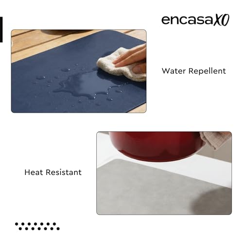 Image of Encasa XO Leather Dining Table Runner | Water & Heat Resistant Double-Layer Runners | Wipeable & Durable Table Runner for Centre Table | 30x85 cm - Grey & Blue