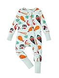 PATPAT Baby Pajama with Bamboo Viscose, Footie Jumpsuit Romper with 2-Way Zipper for Baby Boy Girl Toddler Sleeper Sleepwear, Sushi, 0-3 Month